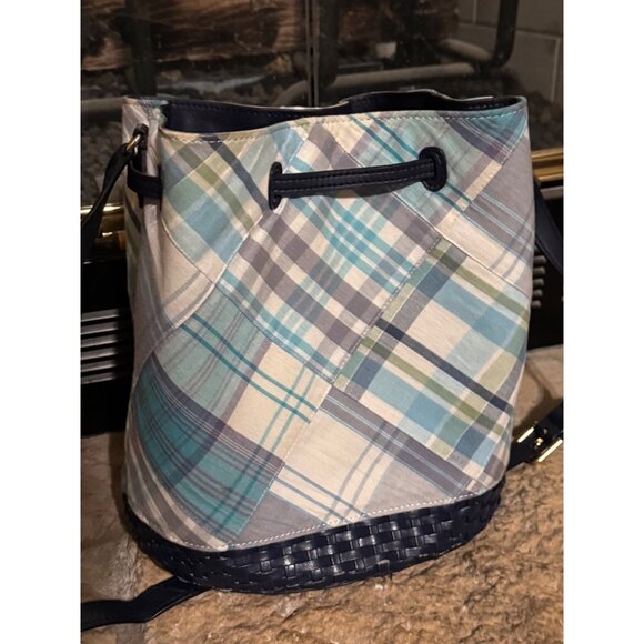 Talbots Blue Plaid Bucket Bag - Picture 1 of 6